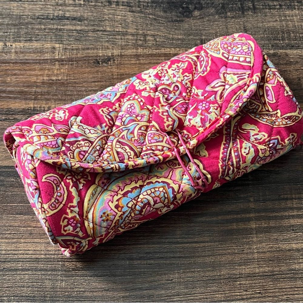 Raymond Waites Jewelry Roll Case Travel Organizer in Pinkish/Red Paisley Print